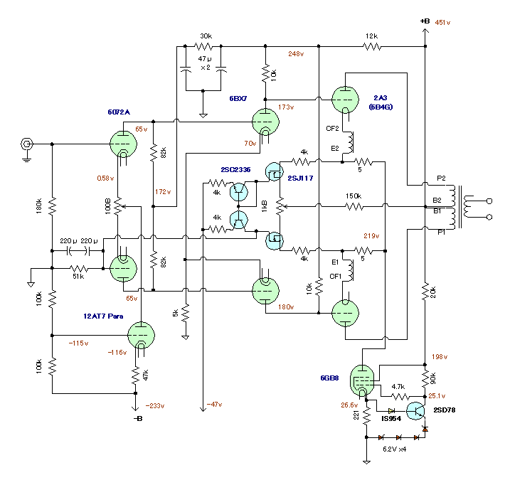 2A3プッシュプルアンプ回路図 : 真空管ラジオ修理キッシー工房 ヤ―キン